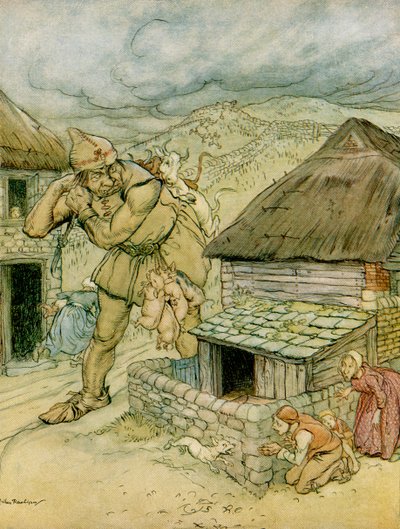 The Giant Cormoran was the terror of all the countryside, illustration to Jack the Giant Killer from English Fairy Tales Retold by F.A. Steel, 1927 by Arthur Rackham